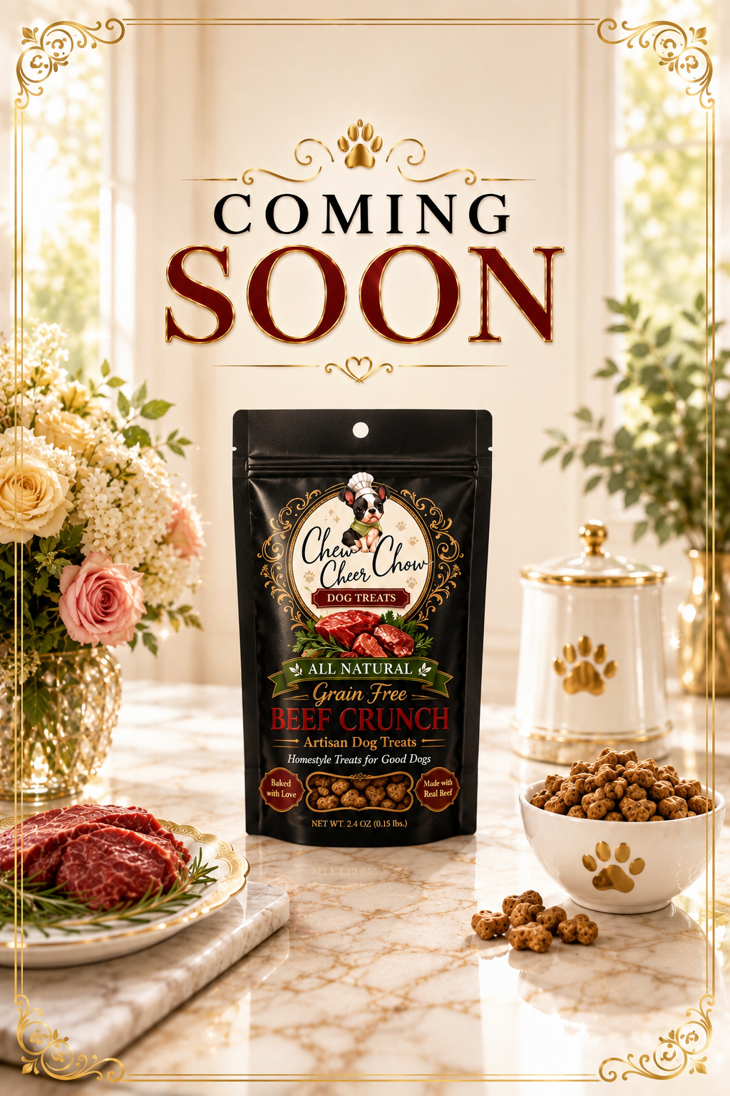 Chew Cheer Chow Grain-Free Beef Crunch Artisan Dog Treats | All-Natural High-Protein Training Treats | 2.4 oz Travel Size | Made in USA