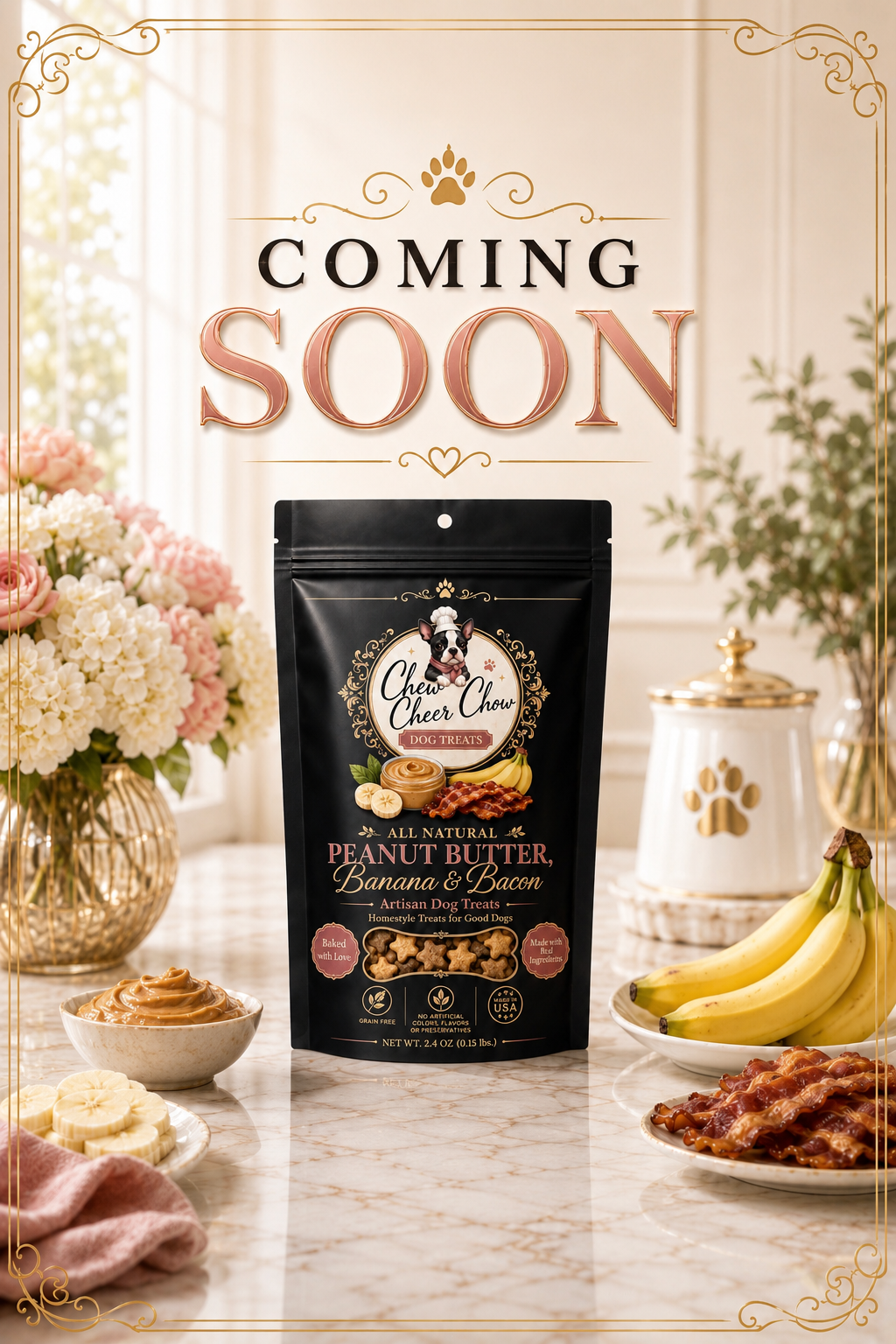 Chew Cheer Chow All-Natural Peanut Butter, Banana & Bacon Artisan Dog Treats | Grain-Free Soft Baked Training Treats | 2.4 oz Travel Size
