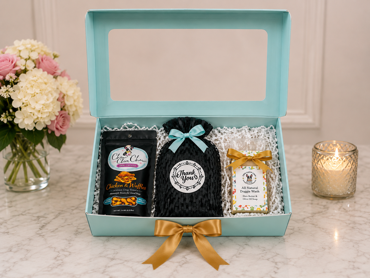 Dog Gift Box with Treats, PawQuila & Doggie Wash | Chew Cheer Chow