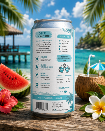 Chew Cheer Chow Dog Beer – Watermelon Water for Dogs | Dog Mocktail Drink, Hydration Beverage & Food Topper (12 oz)